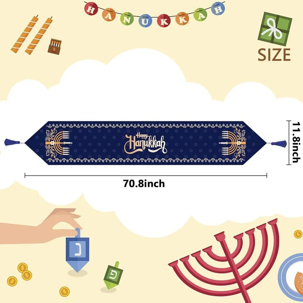 2 Pack Hanukkah Table Runner -12 x71 Jewish Chanukah Table Decoration with Tasse